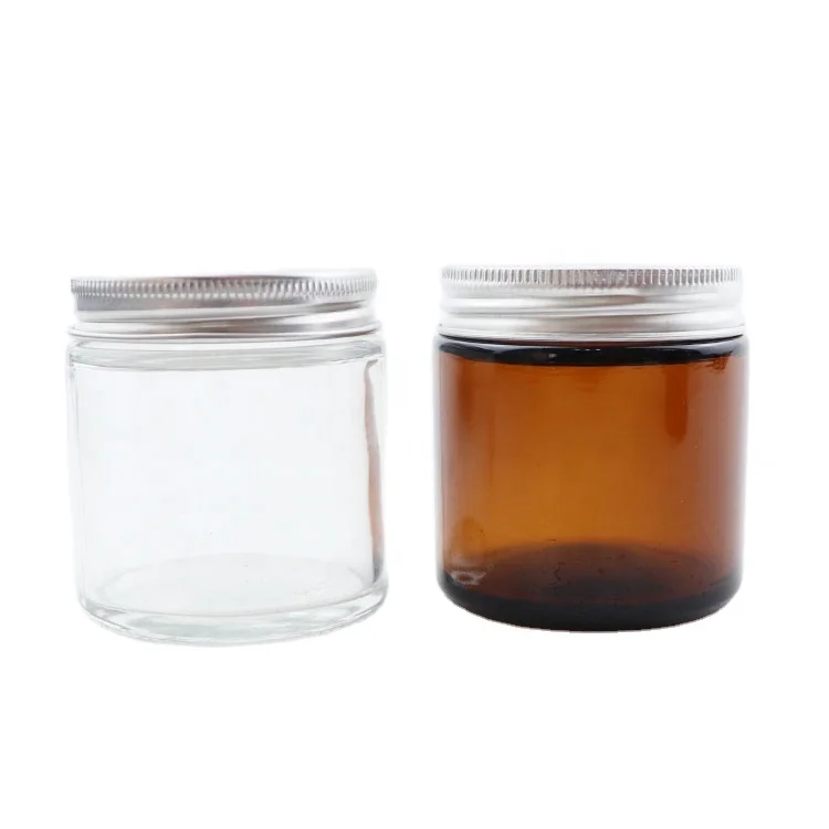 high quality storage glass jar clear amber custom logo candle jar with silver aluminum cap