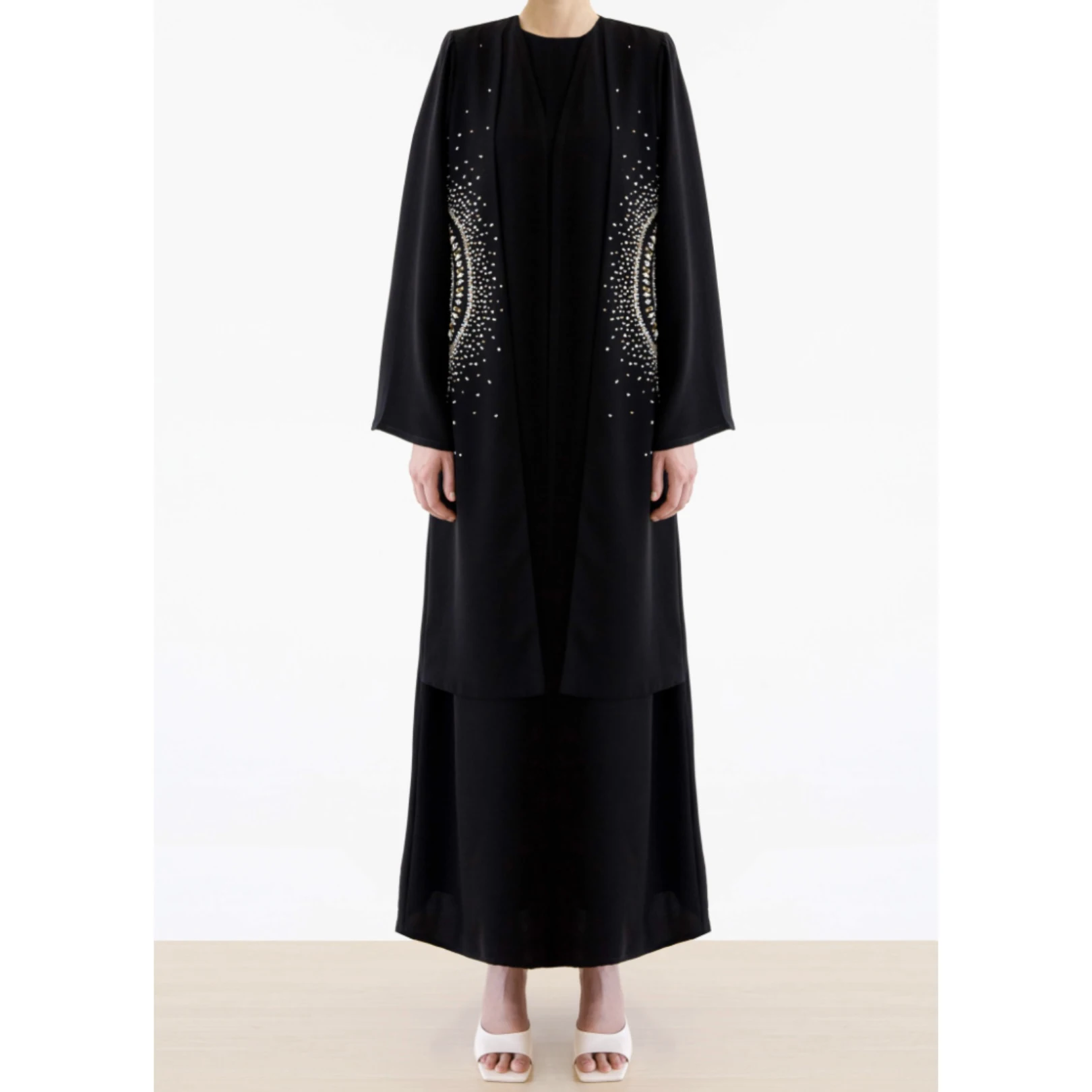 Modest Elegant Embroidery Sequins Islamic Clothing Ladies Women Long Open Abaya Dubai Kimono Muslim Long Sleeve Dress