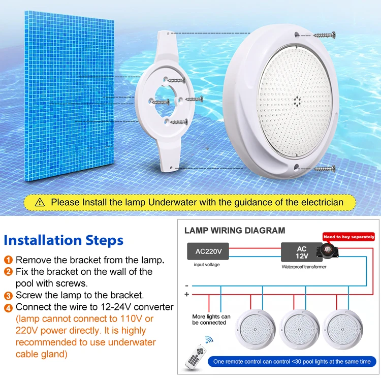 New Product 18W Swimming Pool Led Lights Ac12V Ip68 Waterproof Rgb 2 Wires Led Underwater Light