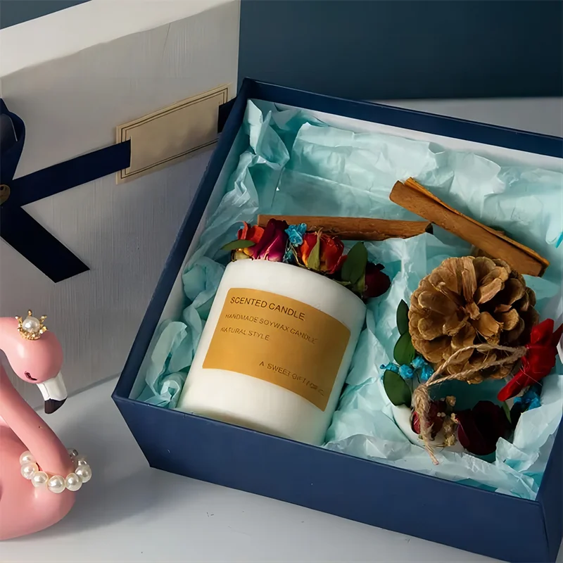 Gift Box Luxury Private Label Dried Flower Soy Scented Candle and Wax Tablet Gift Set