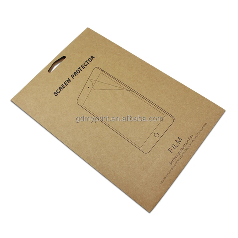 custom made wholesale natural kraft paper packaging tempered glass screen protector film for tablet PC
