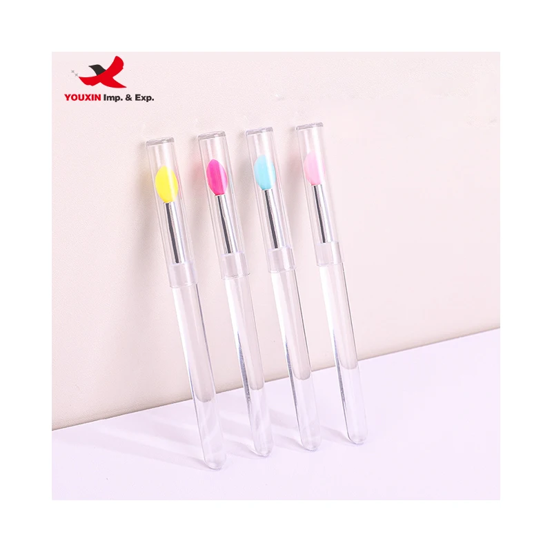 Wholesale 4 Colors Flat Silicone Applicator Sticks Reusable Lip Brush With Cover For Chrome Glitter Dust Nail Powder Nail Brush