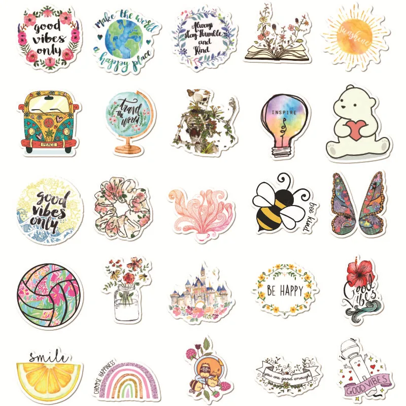 50pcs New Cute  INS Vsco butterfly flower Girl Laptop Stickers For MacBook Skin Car Skateboard Luggage Fridge custom stickers