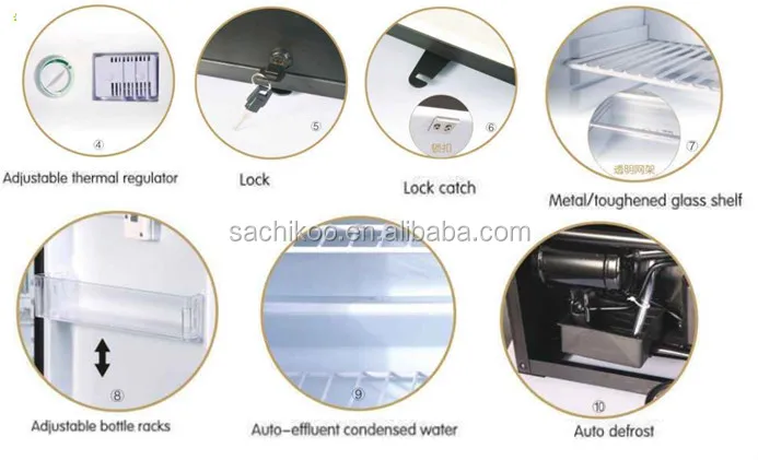 40L Luxury Hotel Mini Fridge USB & CB 65 Air Cooling 65W Absorption New Condition Electric Mini Refrigerator Sales Foaming Glass