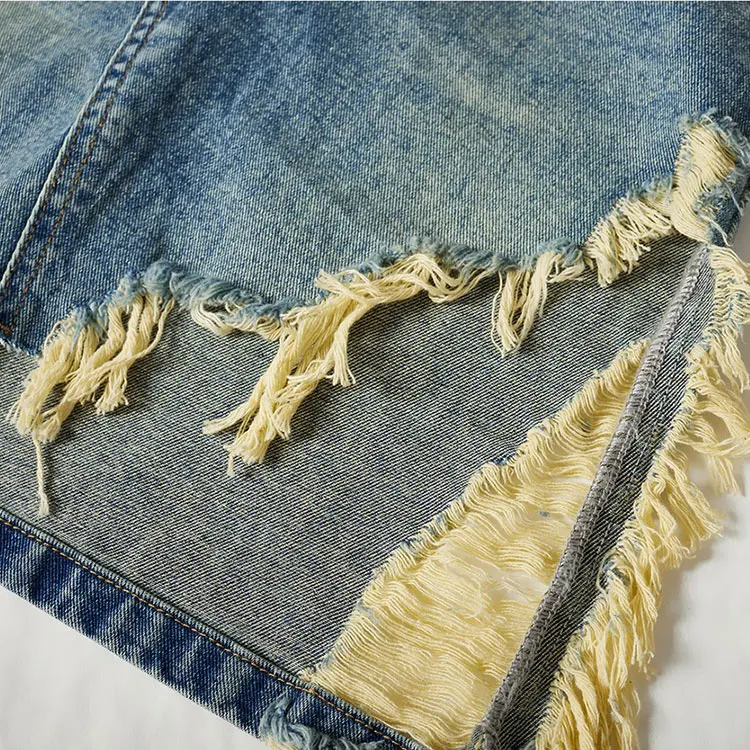 2024 New Label Washed Raw Edge Denim Skirt Custom High waist Jean A-line Skirt Denim Pencil Hole Skirts