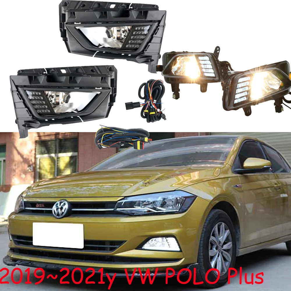 Автомобильный бампер фары для 2019 ~ 2021y Volkswagen polo Противотуманные фары галогенная лампа + Светодиодные Автомобильные аксессуары Фары для VW polo фары