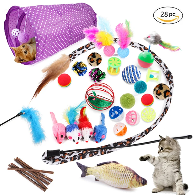 28 Interactive Cat Toy Set Kittens Plush Cat Toy Mouse And Tunnel With Bell Ball Sisal Ball Cat Chewing Catnip Toy