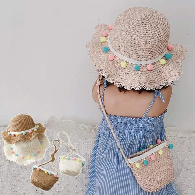Wholesale Wide Brim Summer Kids Beach Sun Hat Children Girl Bucket Toddler Kids Straw Hat For Summer