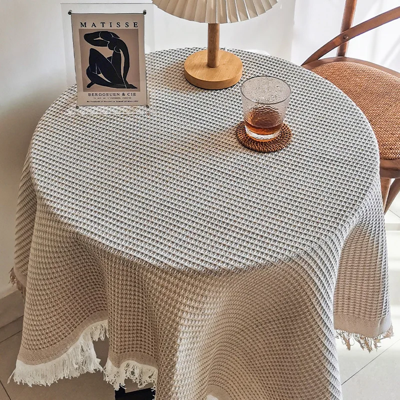 Lace white tablecloth INS style makeup table Nordic simple photo French round table cotton  linen dessert table  cloth