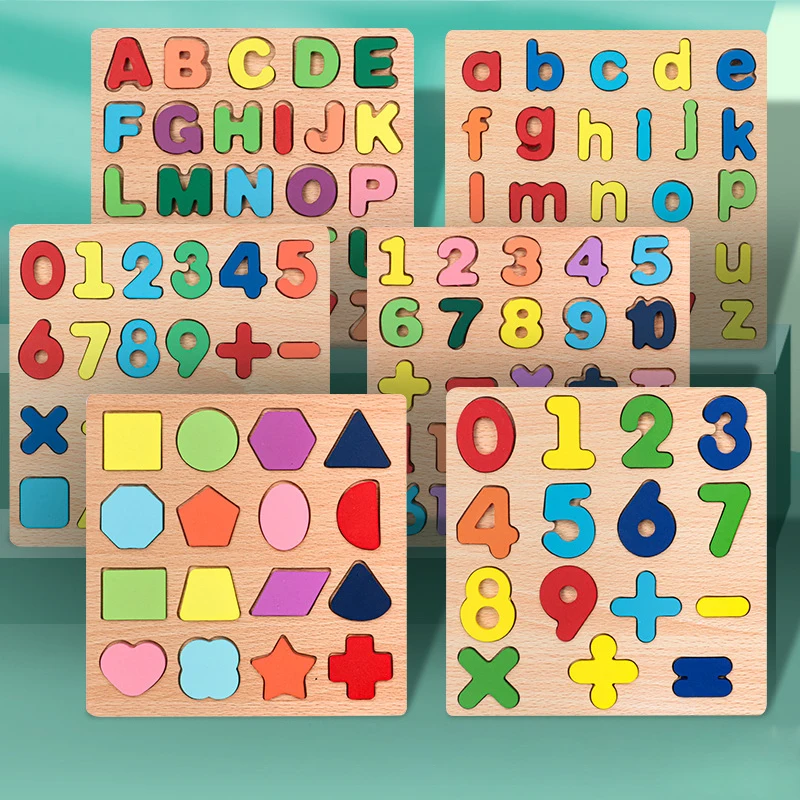 Hot sale wooden board game alphabet number kids montessori 3d Learning Puzzle Early Educational Toys For children 3 to 6 years