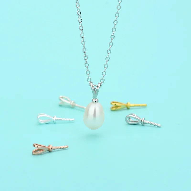 Sterling Silver Cup Pearl Bail Peg Pendants Charm Connector Eye Pin Bail Peg for Half Drilled Beads