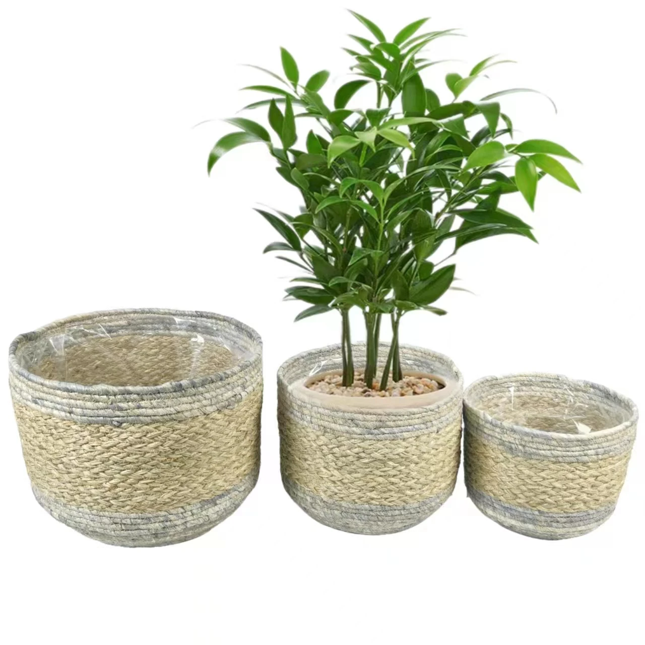 Natural corn rope eco-friendly woven flower pot for indoor or dry outdoor