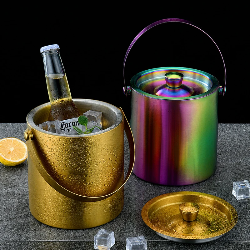 Custom Logo Beer Cans Cooler Copper Rose Gold 1L Stainless Steel Double Walled Wine Chiller Ice Bucket With Lid