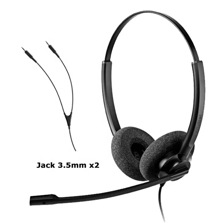 OEM Professional Computer Headphone Two Jack with Microphone Wired Earphones Call Center Headsets