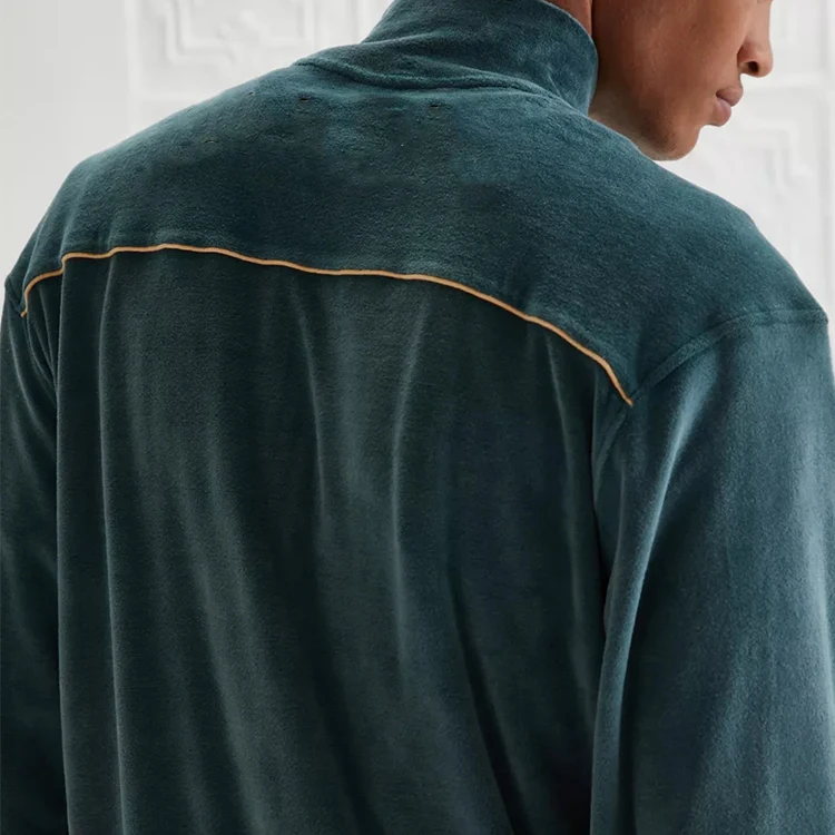 Green Zip-Through Velour Track Outerwear Cotton Bulk Factory Custom Outdoor Casual Sports Jacket