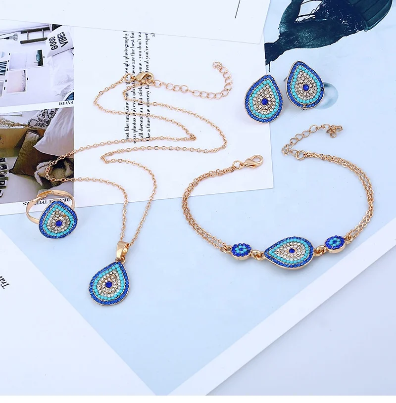 MOT2019005 Moyamiya Turkish Blue Eye Ojo Turko Bisuteria Jewelry Bracelets Earring Necklace Jewelry Set CZ Zirconia Evil Eye