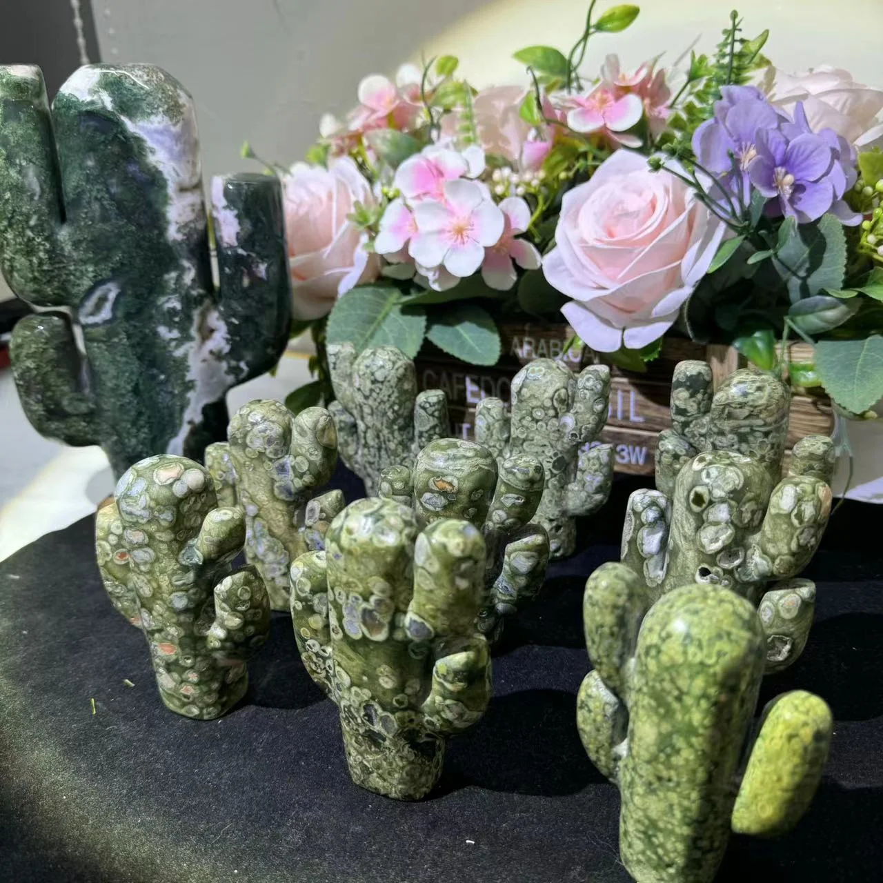 Wholesale Rainforest Jasper Carving High Quality Crystal Rainforest Jasper Cactus For Decoration