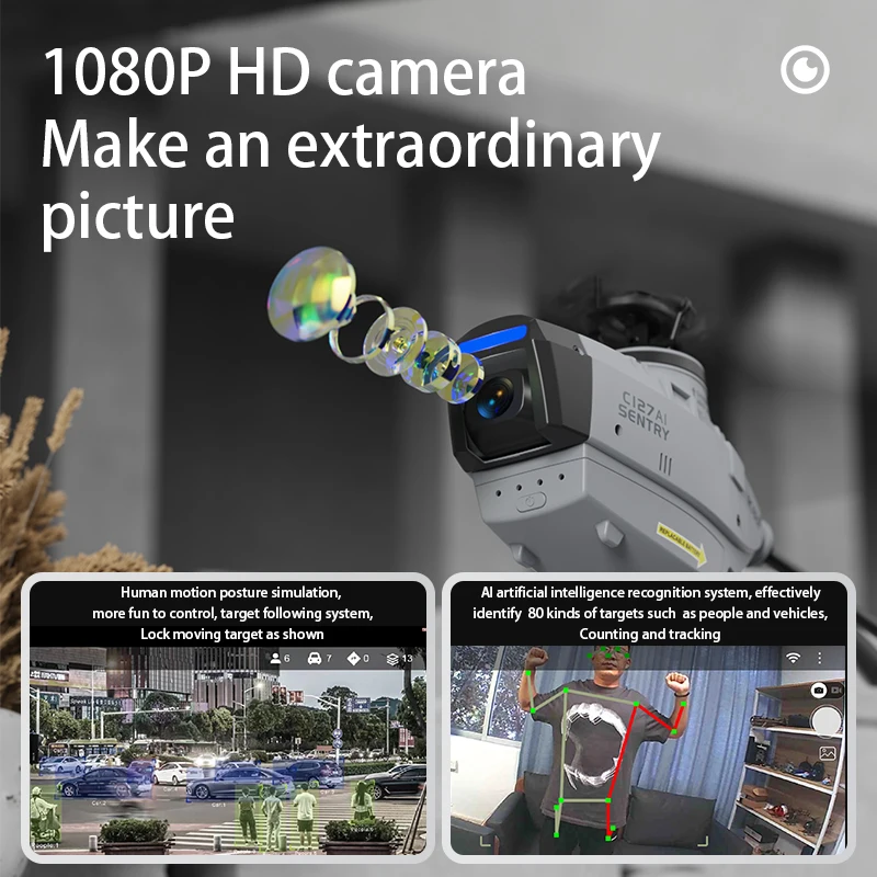 C127AI R/C Simulated Military Fly Aircraft 720P Wide-Angle Camera AI Intelligent Recognition Investigation Helicopter Drone Toy