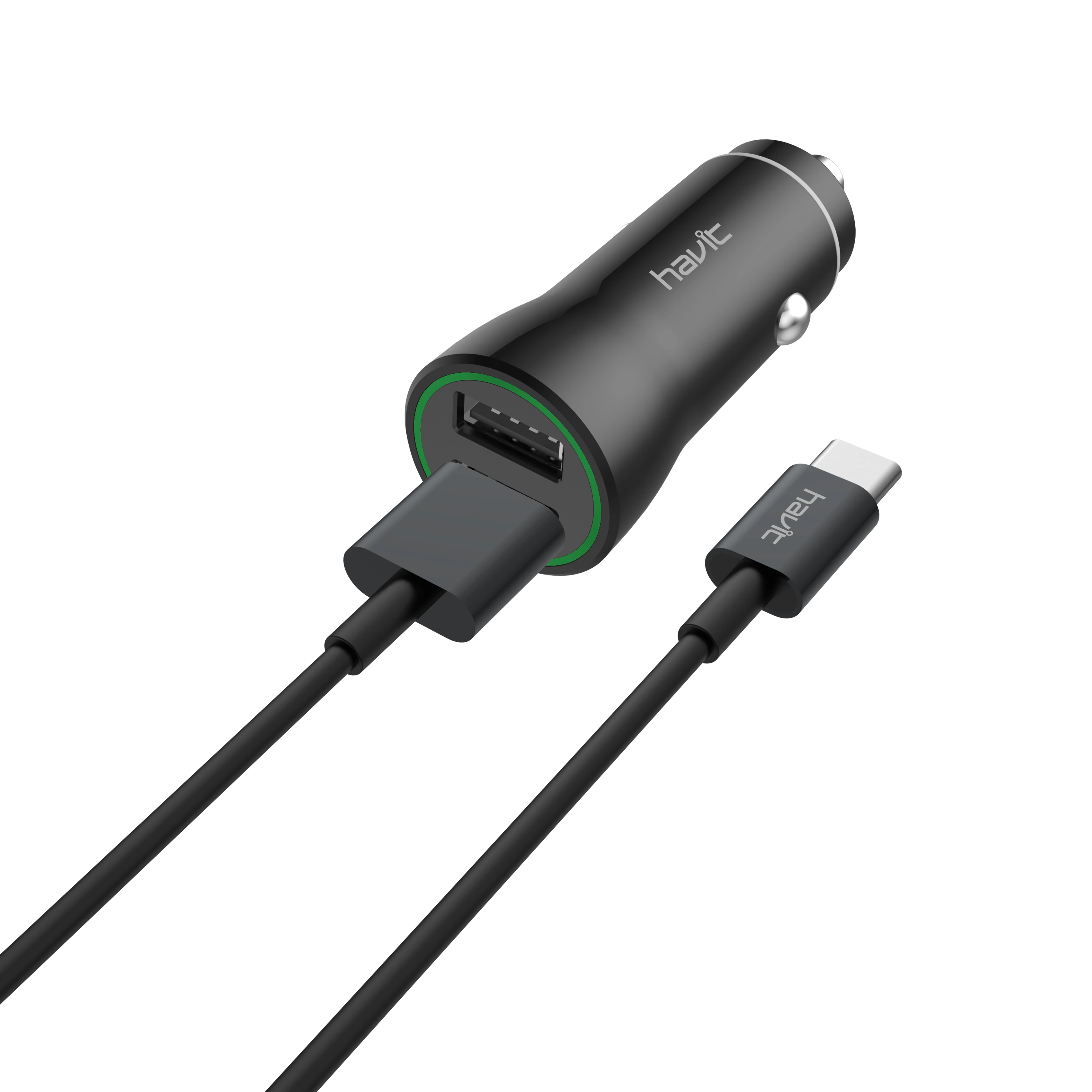 St849 Havit Oem Odm Fast Charging Car Electricity Adapter 2 Double Port Electric Usb Cable Type-C Car Charger