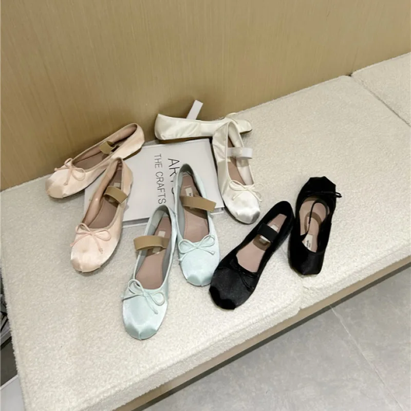 women satin bow comfort new ballet shoes women bow comfort and leisure loafer flat Dance shoe ladies girl