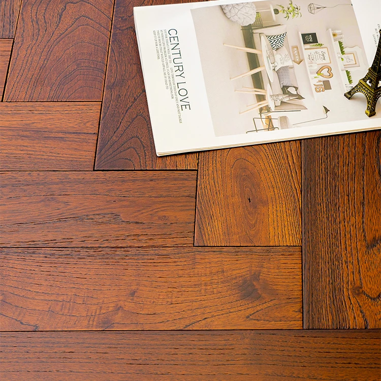 Solid Antique Hand Scraped Asian Teak Parquet Flooring