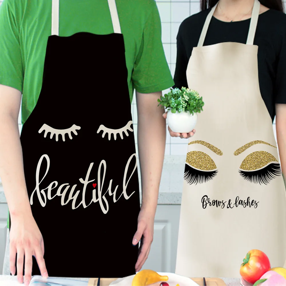Latest Design Cotton And Linen Sleeveless Apron Printed Eye Lash Pattern Wear-resistant Home Apron
