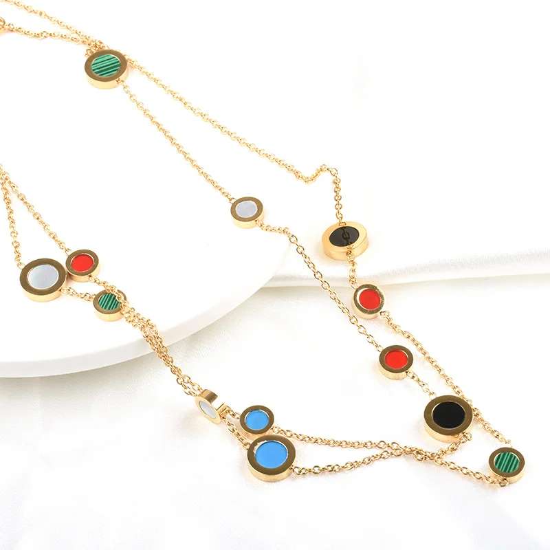 18K PVD Gold Plated Titanium Steel Trendy Layered Color Round Charms Satellite Fashion Necklace Jewelry For Women Girls