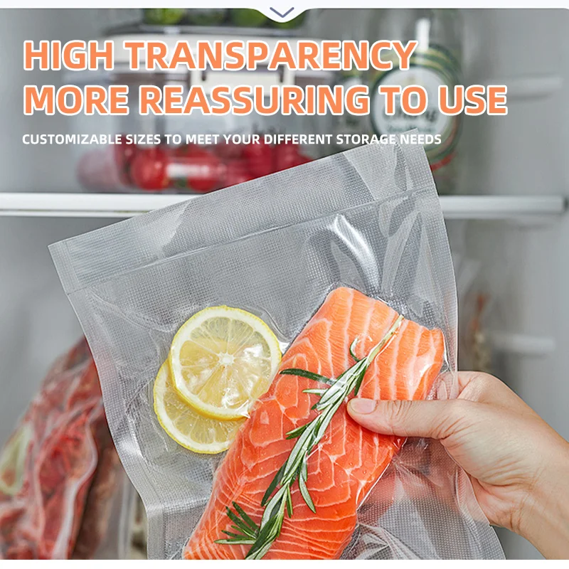 Custom Logo Laminated Transparent Plastic Pre-cut Vacuum Seal Bags For Food Packaging