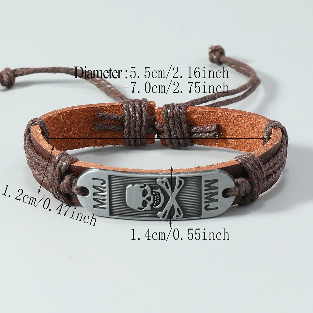 Leather Punk Vintage Rock Bracelet Adjustable Goth Cuff Bracelet Gothic Braided Buckle Wristband With Skeleton Skull Accessories
