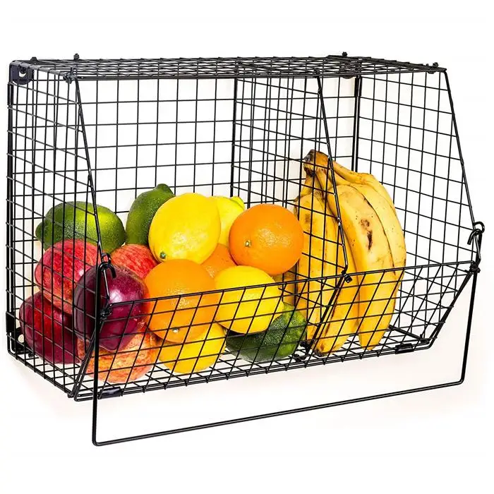 Metal Fruit Basket for Kitchen Wire Mesh Fruit and Vegetable Basket Hanging Wall Vegetable Fruit Basket