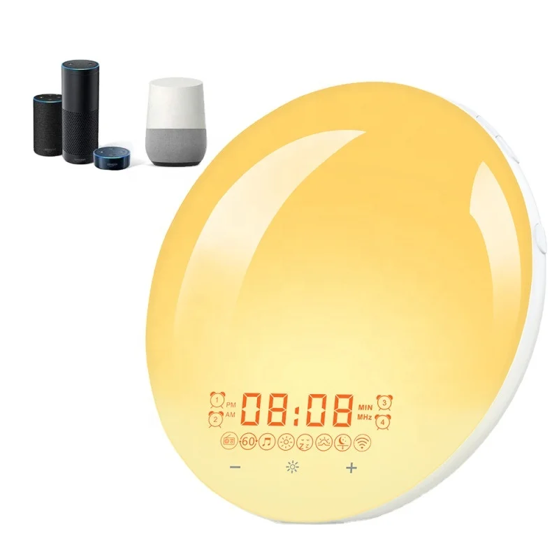 Ihomemix smart lighting led kids night light magic wake up light alarm clock bedside lamp with fm radio touch voice app control