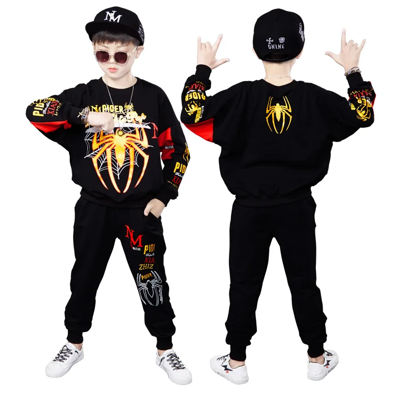 Boys clothes sport suit casual boys clothing 2021 autumn Big spider print Tracksuit Boys Long Sleeve Loose Hooded sweater set
