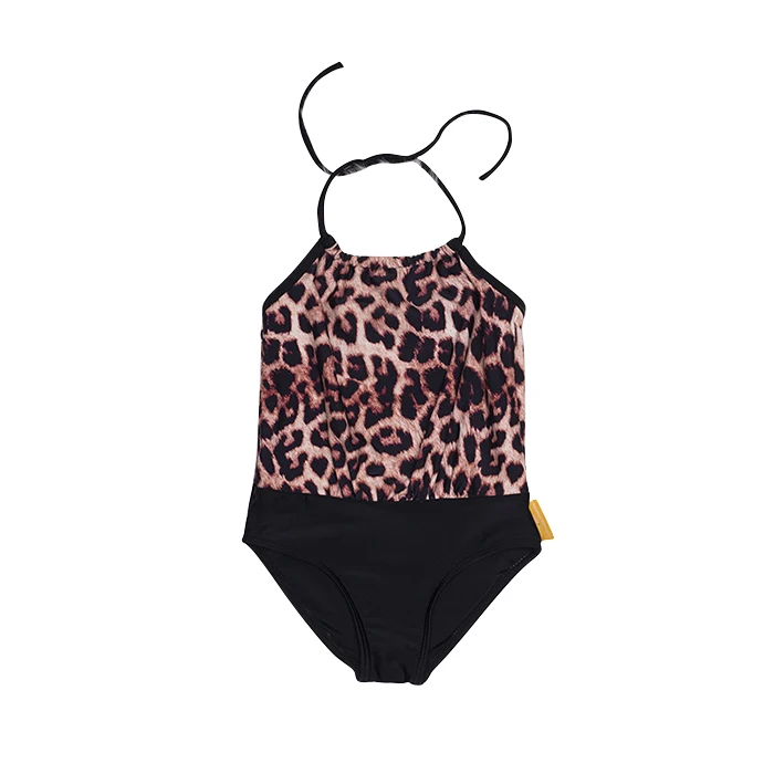 
1-5 Years Old New Fashion Halter Strap Sleeveless Leopard Print Girl Baby One-Piece Swimsuit Kid Bikini 