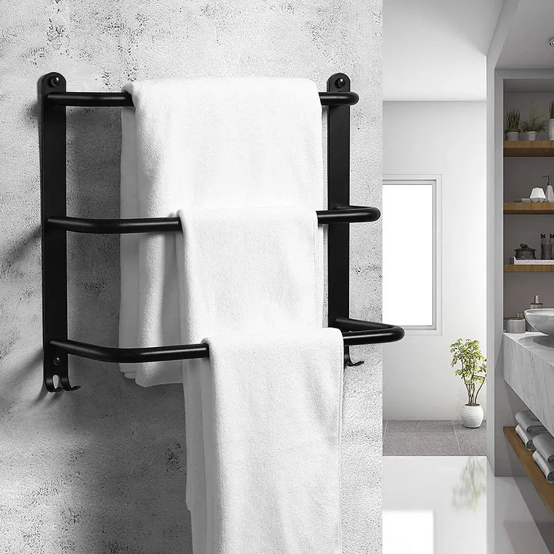 Premium Quality Stainless Steel Three Floor Bathroom Towel Rack Hanging Rod Wall Hanging Towel Rack Towel Rod