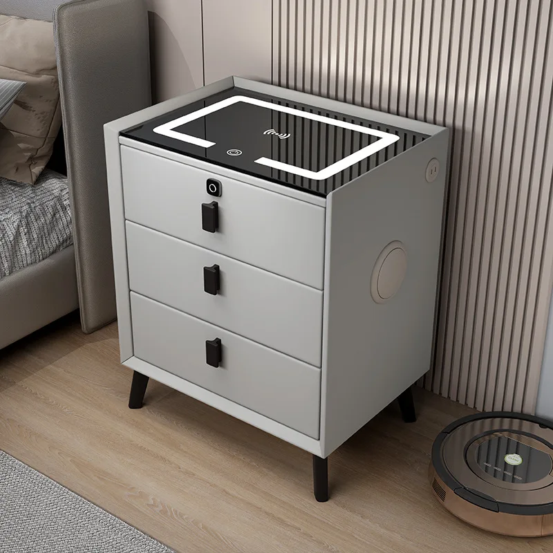 Kainice Customized Nordic Led Light Luxury Bedroom Intelligent USB Wood Cabinet Smart Nightstand With Charging Station