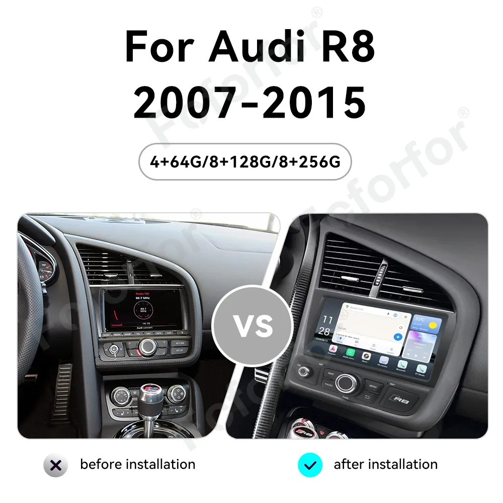 8' Car Radio For Audi R8 2007-2015 Android 13 GPS Navigation Multimedia Player Auto Wireless Carplay Head Unit With 8 Core CPU