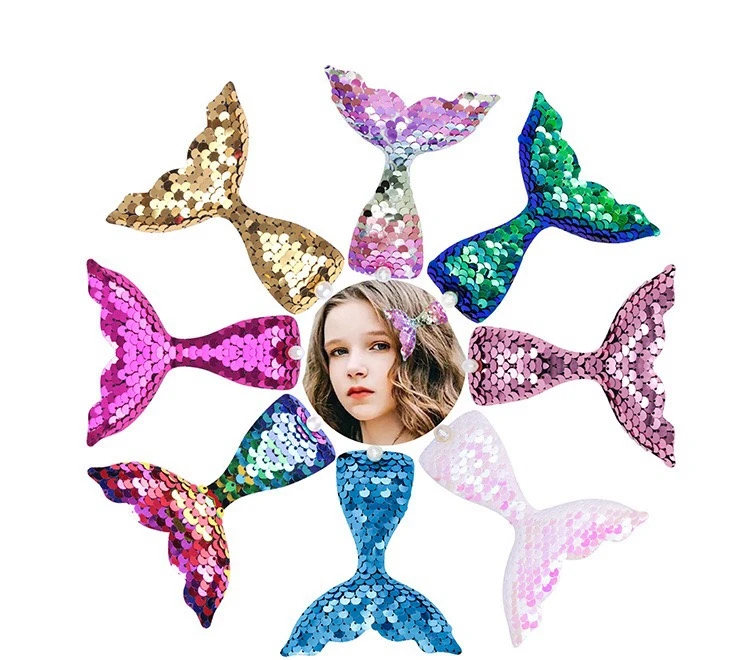 2021 Fashion Girls Glitter Sequin Mermaid Hair Clips Wholesale Cheap Hairgrips Kids Hair Accessories