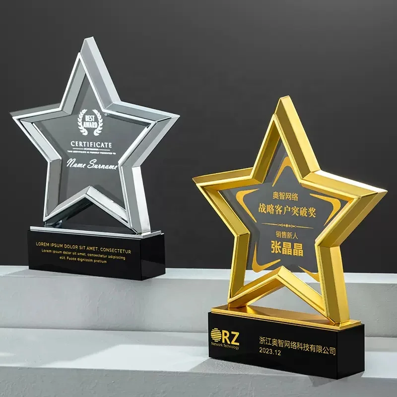 Customized Chinese Style Crystal and Solid Wood Art Trophy Hand-Printed Medal Cup Award Glass Model Personalized plaque Gifts