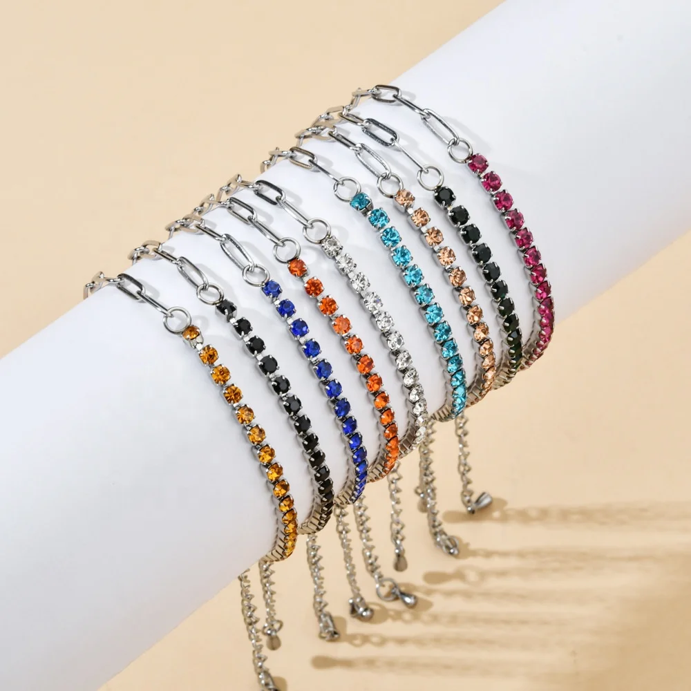 IRLIN Dainty Cubic Zircon Bracelet Rainbow Crystal Stone Round Cut Zircon  Half Tennis Bracelet