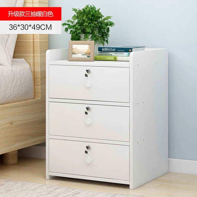 Nightstand 3-Drawers Modern Bedside Table With Keys Simple Storage Cabinet French Style Wooden Bedroom Furniture Panel