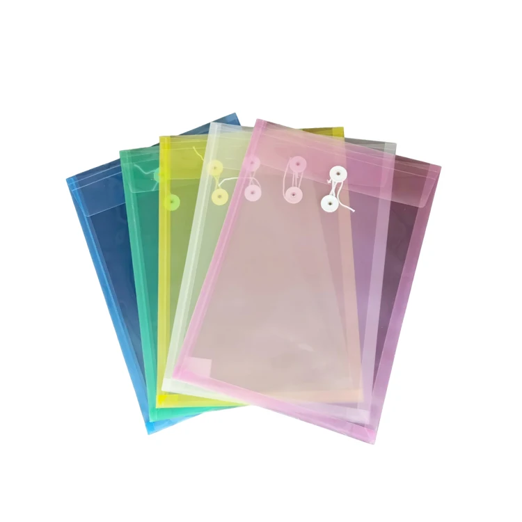 Transparent plastic envelope bag vertical storage hang string wrap rope document file bag