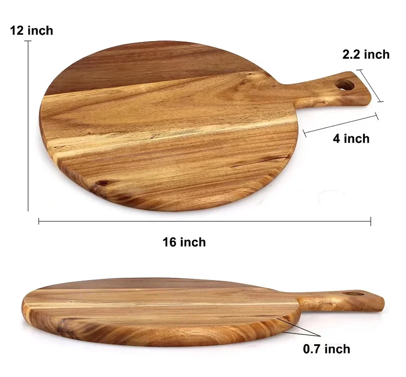 Wholesale Vintage Round Shape Wooden Pizza Cutting Serving Board Plate Peel Tray