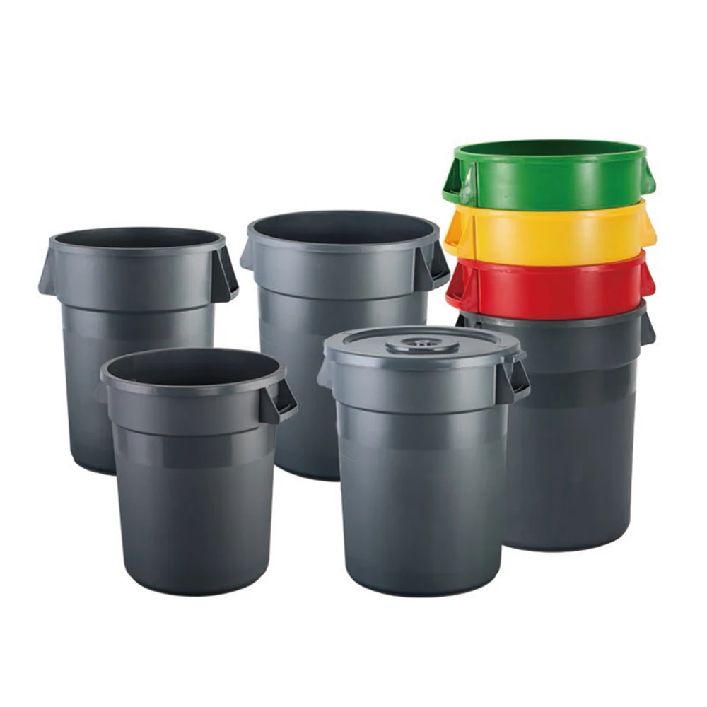 Wholesale cheap round plastic garbage bin trash cans with lid
