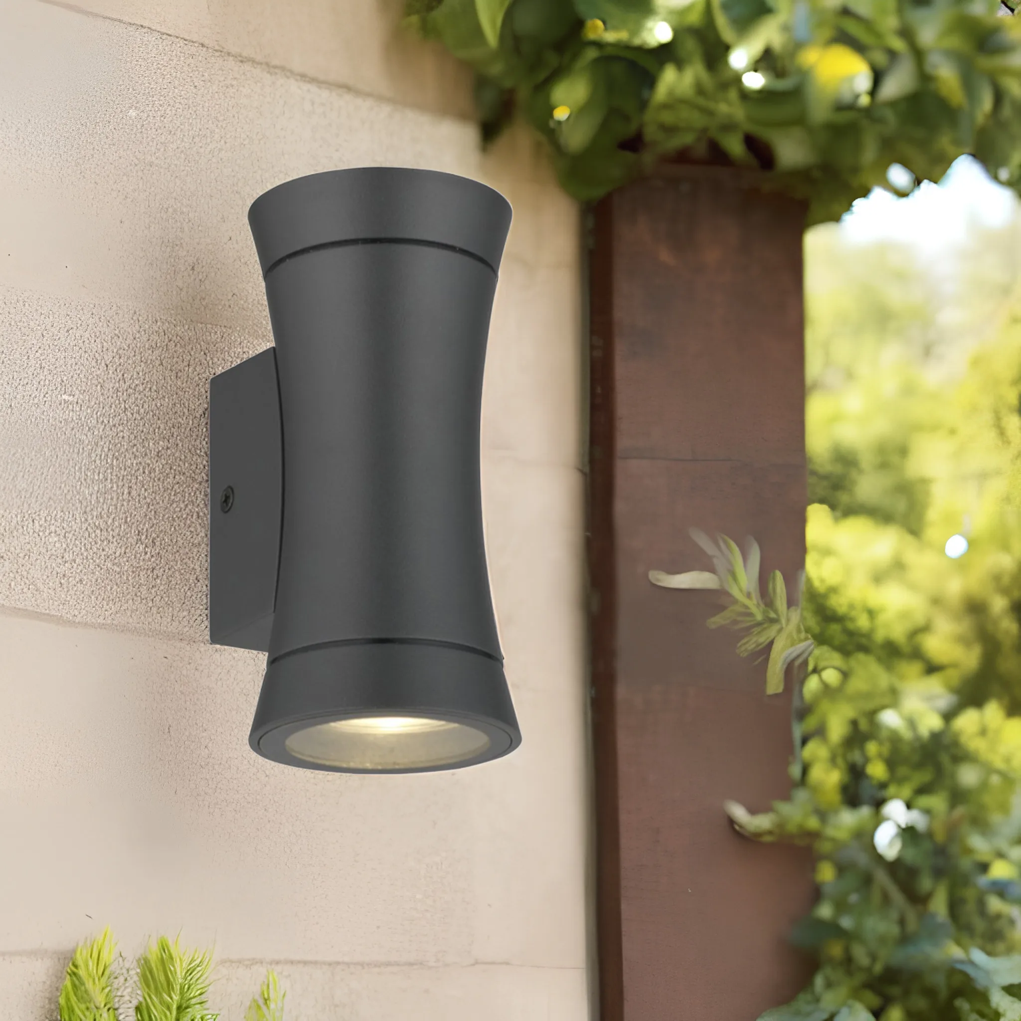 Landscape black die- cast aluminum small waist outdoor garden wall light gu10 ip44 up down