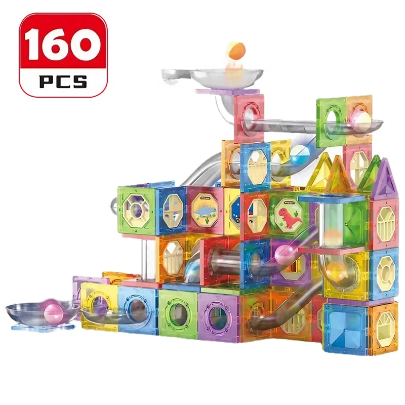 Factory Direct Wholesale Educational Toy DIY Assembly Magnetic Tiles Bricks Marble Run 3D Puzzle Magnet Castle Building Blocks