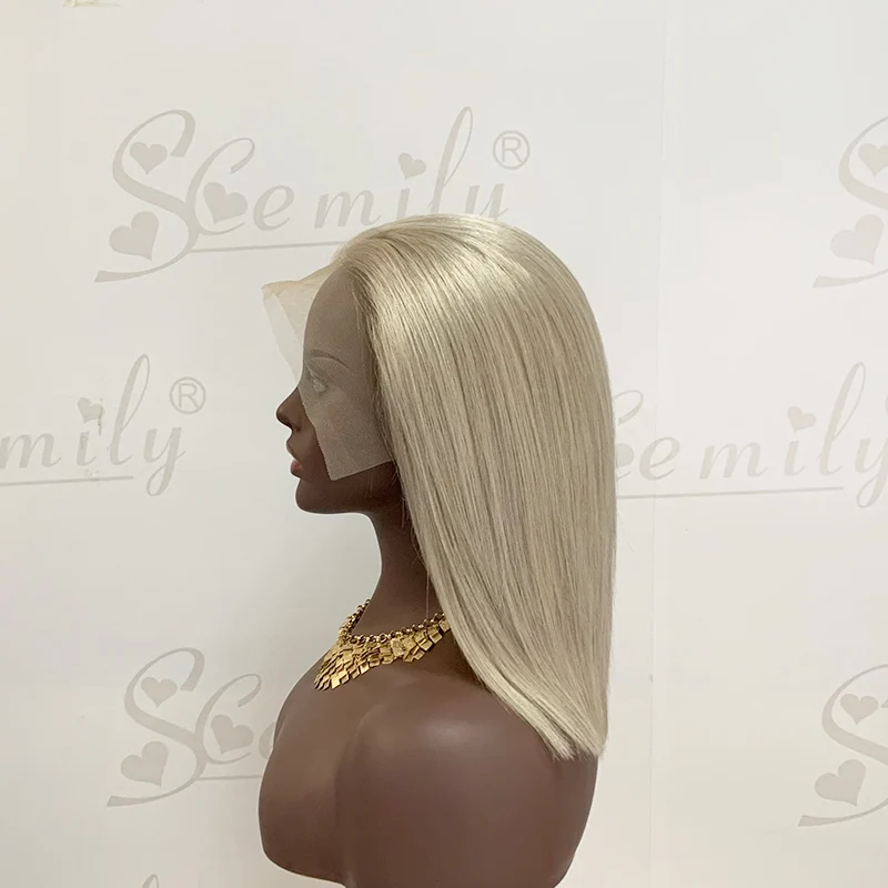 New 100% brazilian peruvian virgin hair premade gray color short 13x4 lace frontal grey bob human hair wig