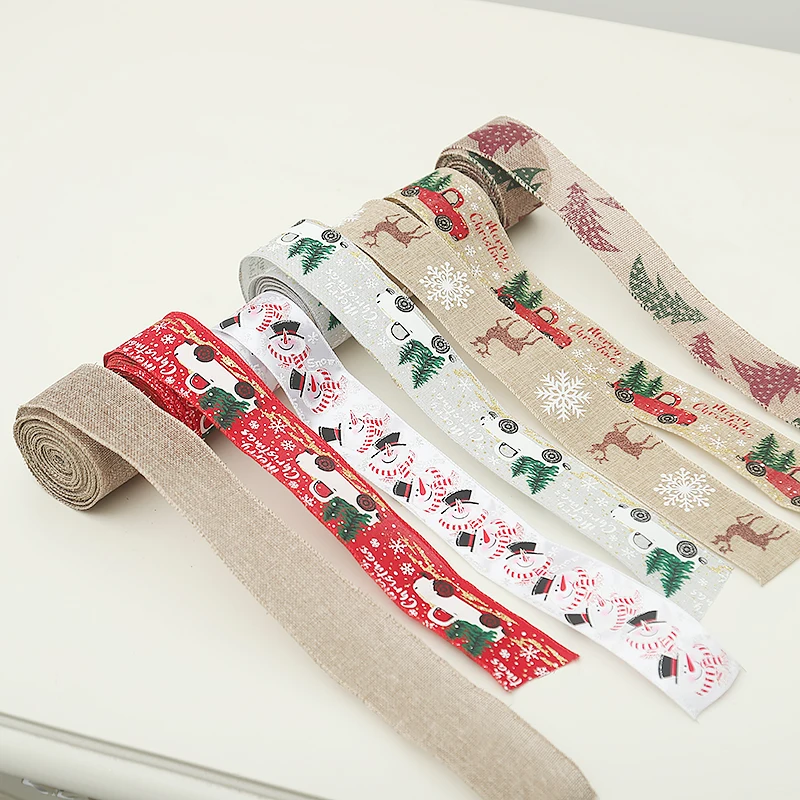 CR-B198A Wrapping Imitation Linen Wholesale Xmas Tree Decor Roll 2 Inch Merry Christmas Ribbon