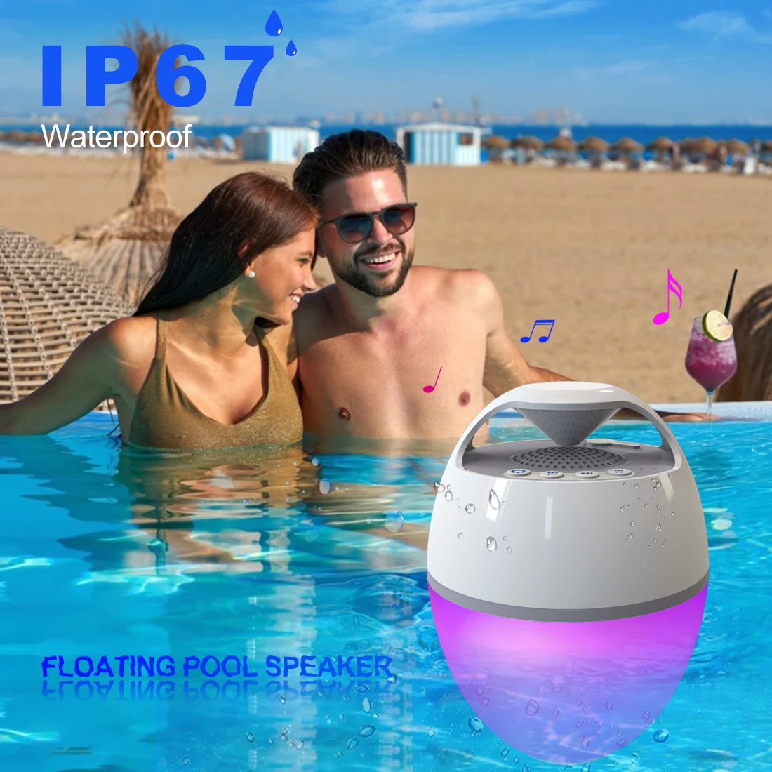 Cootway 2024 NEW Arrivals IP68 Wireless waterproof Portable Speaker with RGB Light TWS Function Wireless Pool Speaker