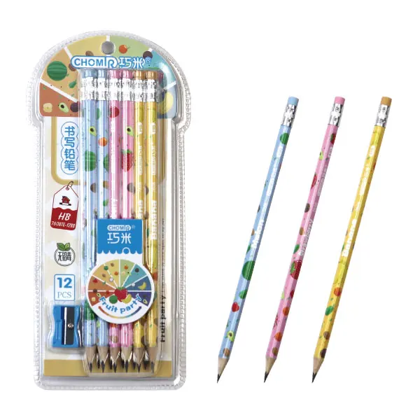 OEM 2.2mm high strength HB pencil lead triangular basswood pencil with eraser tip