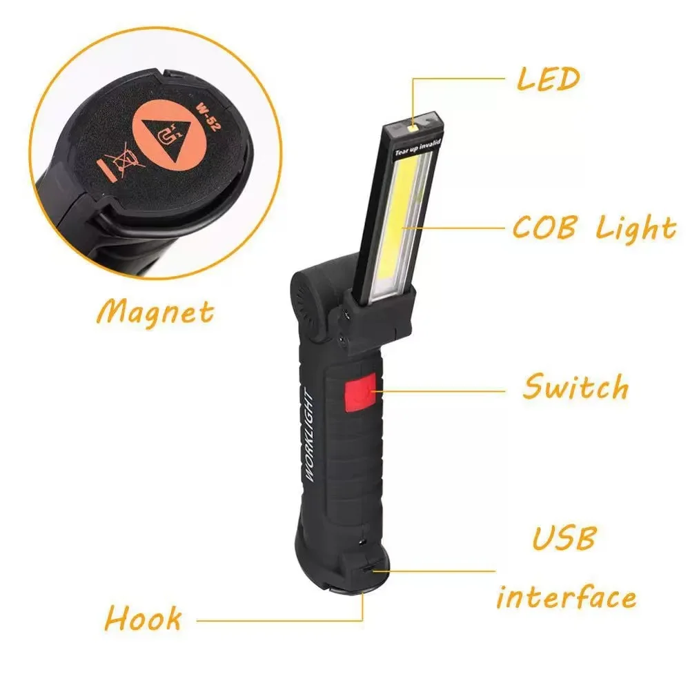 New Slim Work Light 360 Degree Rotating and 5 Modes Rechargeable LED Flashlight Magnetic Base Clip Car Repair COB Inspection Wor